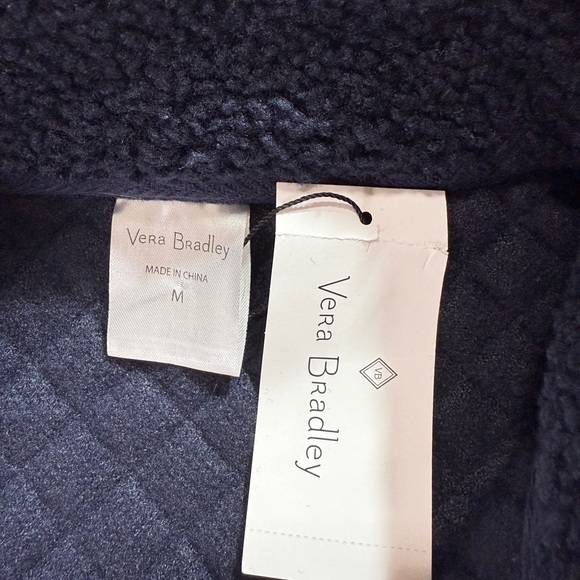 Vera Bradley Women's Teddy Fleece Pullover/ Navy Blue/ Quilted Panel Size Medium - Picture 12 of 14